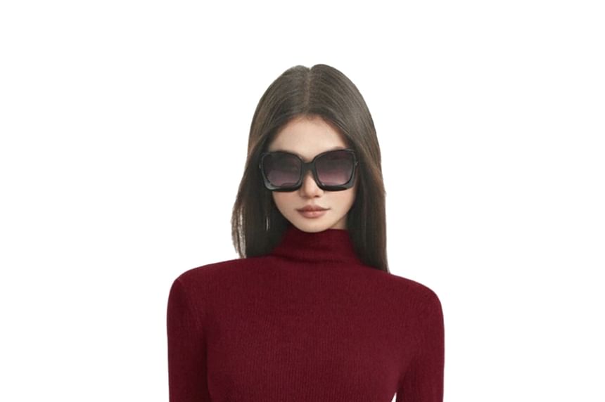 Long-Sleeve Mock Neck Plain Knit Maxi Sheath Dress