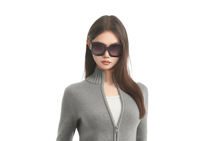 Mock Neck Zip-Up Plain Cardigan