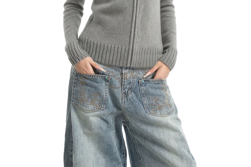 Mock Neck Zip-Up Plain Cardigan