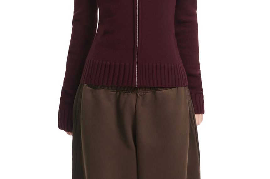Mock Neck Zip-Up Plain Cardigan