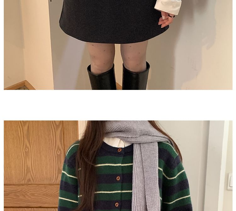 Round Neck Striped Button Up Cardigan