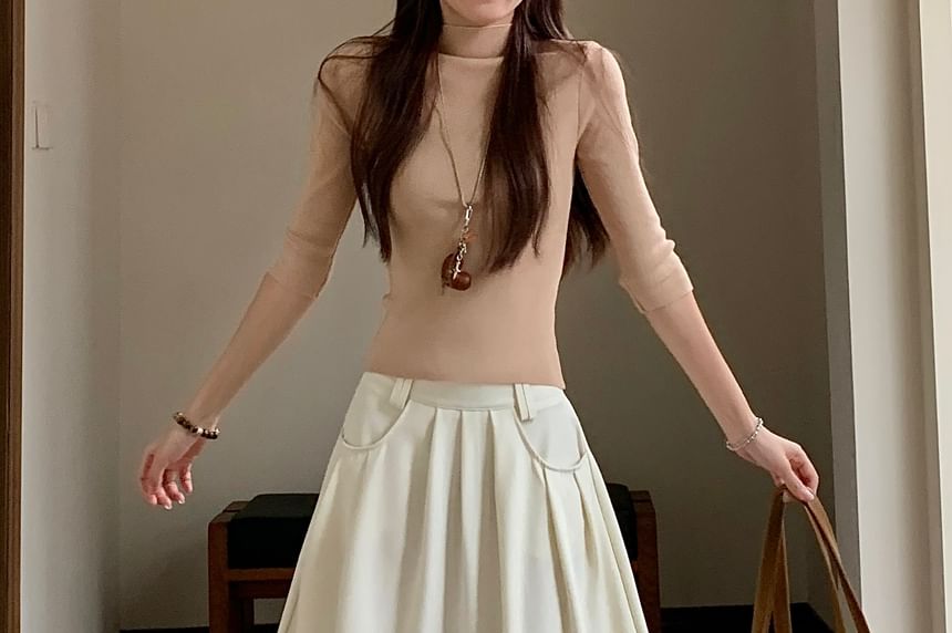 High-Rise Pleated Maxi A-Line Skirt in Solid Color