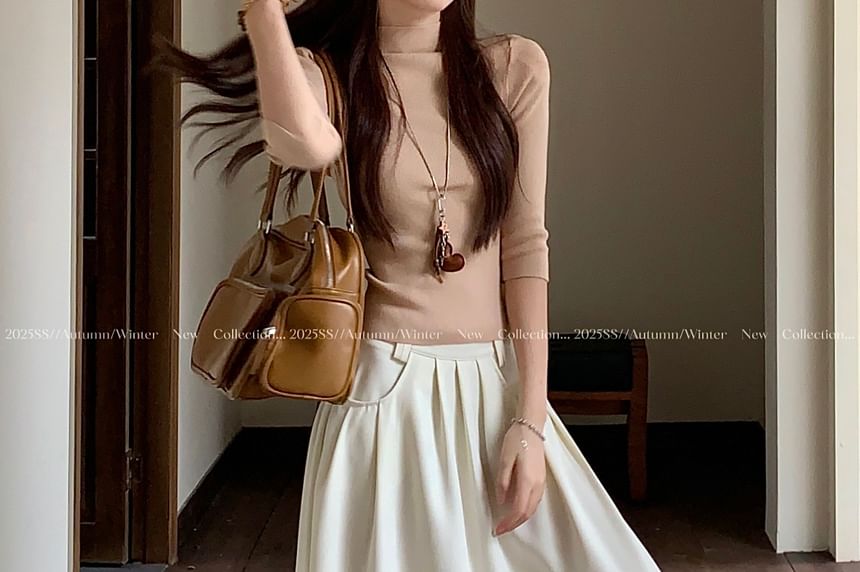 High-Rise Pleated Maxi A-Line Skirt in Solid Color