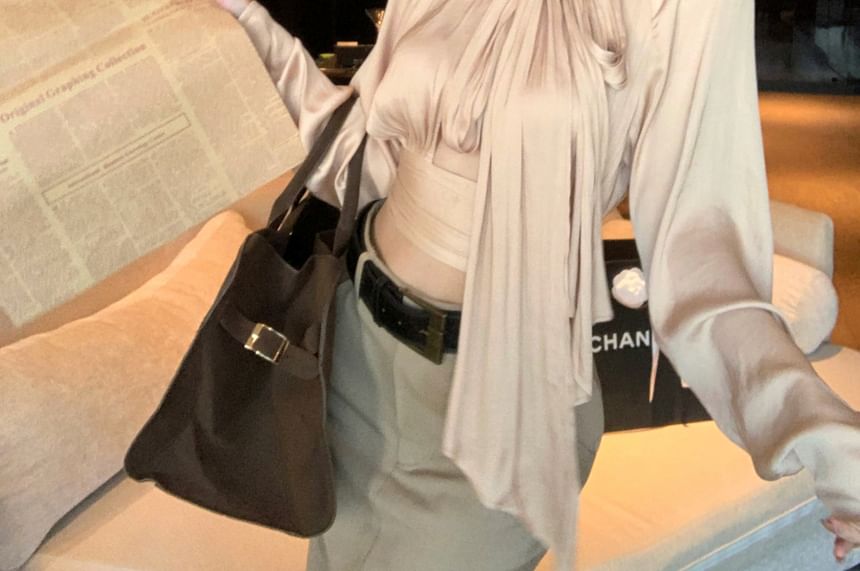 Crop Blouse and Pencil Skirt Set with Belt
