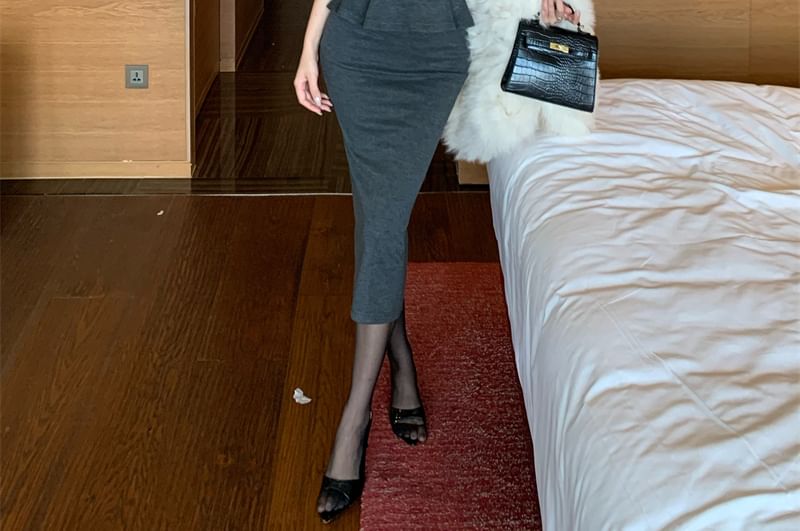 Peplum Tube Top and Midi Pencil Skirt