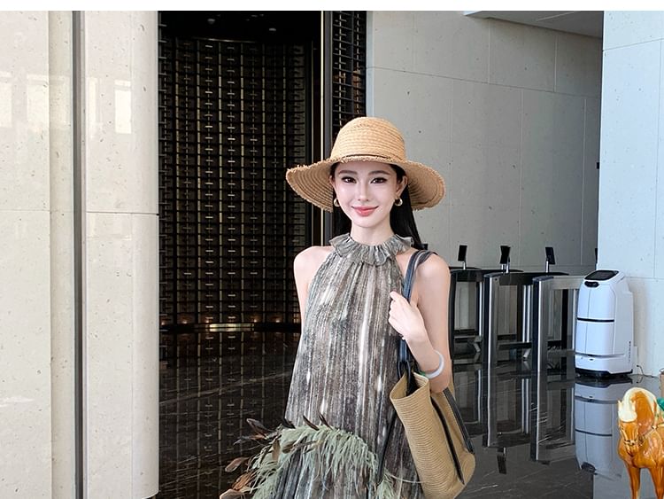 Long-Sleeve Round Neck Striped Maxi A-Line Dress