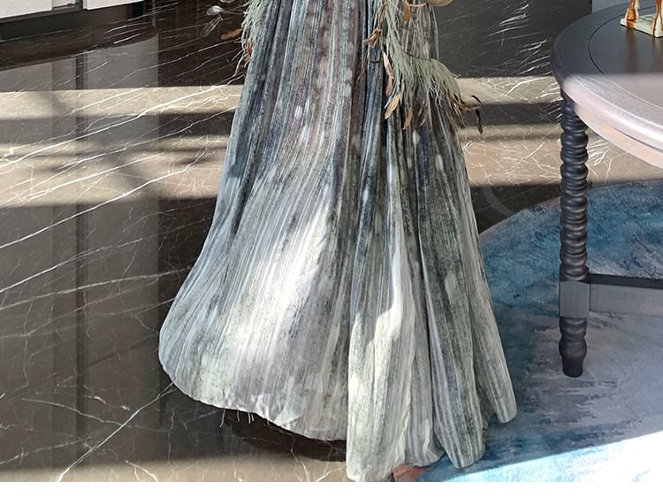 Long-Sleeve Round Neck Striped Maxi A-Line Dress