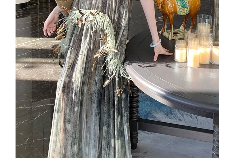 Long-Sleeve Round Neck Striped Maxi A-Line Dress