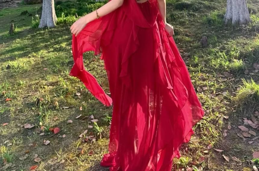 Strapless Plain Ruched Slit Maxi A-Line Dress