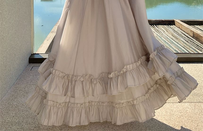 Camisole Crop Top and Ruffled Maxi A-Line Skirt Set