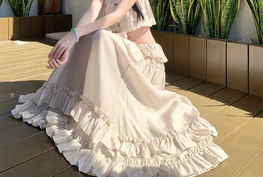 Camisole Crop Top and Ruffled Maxi A-Line Skirt Set
