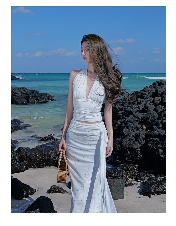 Dotted Crop Top and Mermaid Maxi Skirt Set