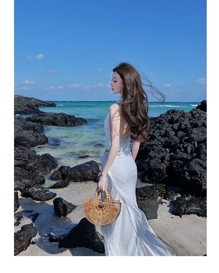 Dotted Crop Top and Mermaid Maxi Skirt Set
