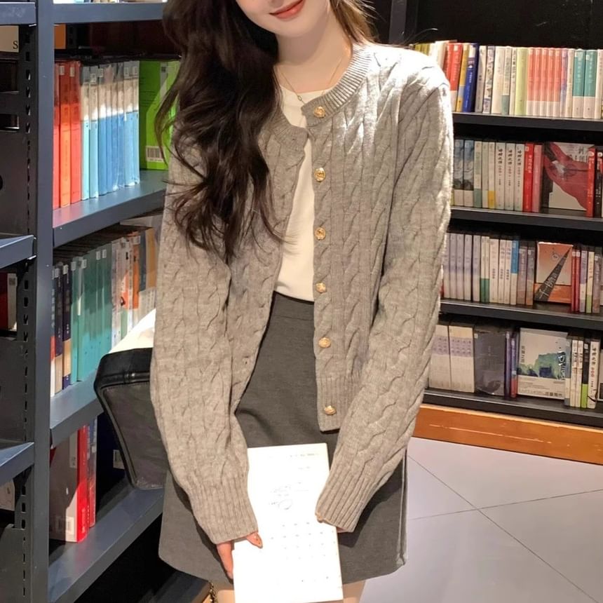 Cable Knit Plain Cardigan