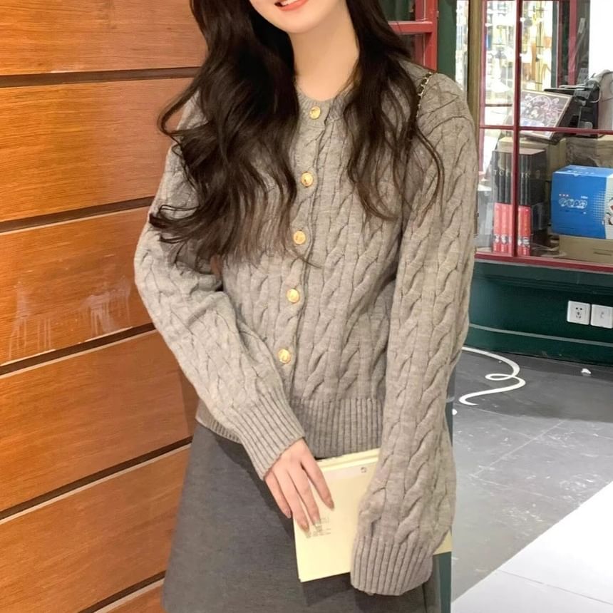 Cable Knit Plain Cardigan
