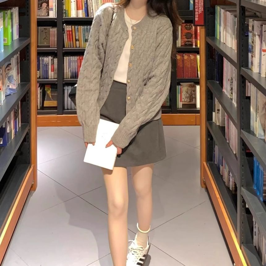 Cable Knit Plain Cardigan