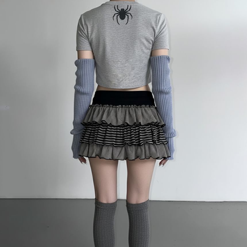 Striped Drawstring Mini Tiered Skirt