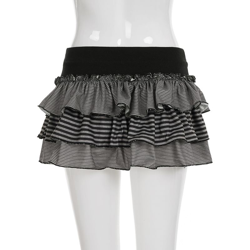 Striped Drawstring Mini Tiered Skirt