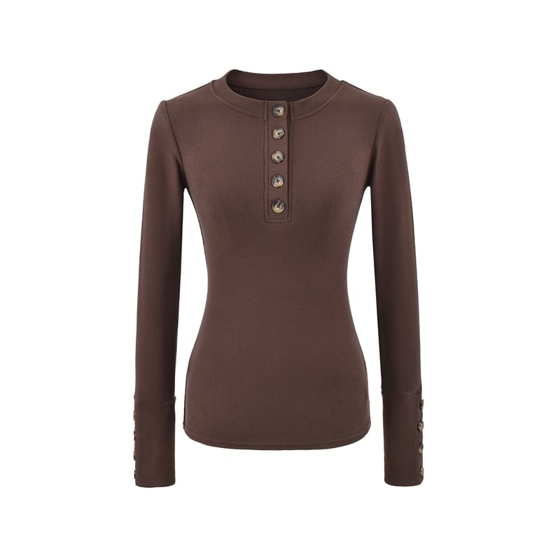 Henley Long-Sleeve Solid Top