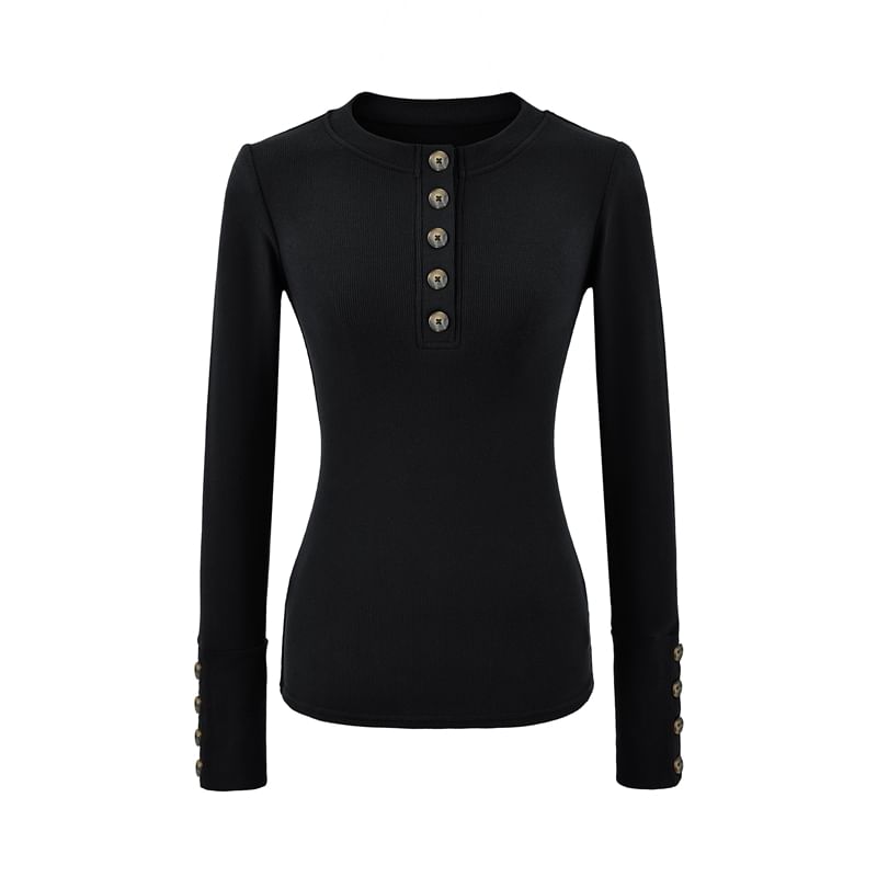 Henley Long-Sleeve Solid Top
