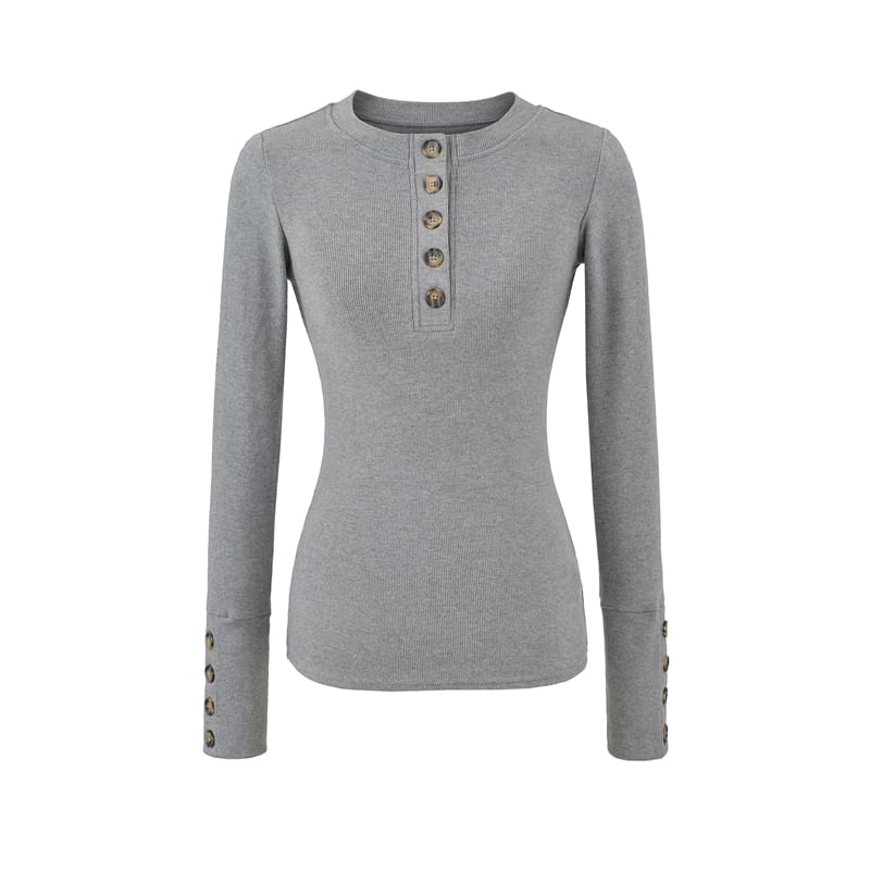 Henley Long-Sleeve Solid Top