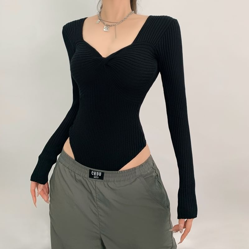 Sweetheart Neck Ribbed Knit Bodysuit