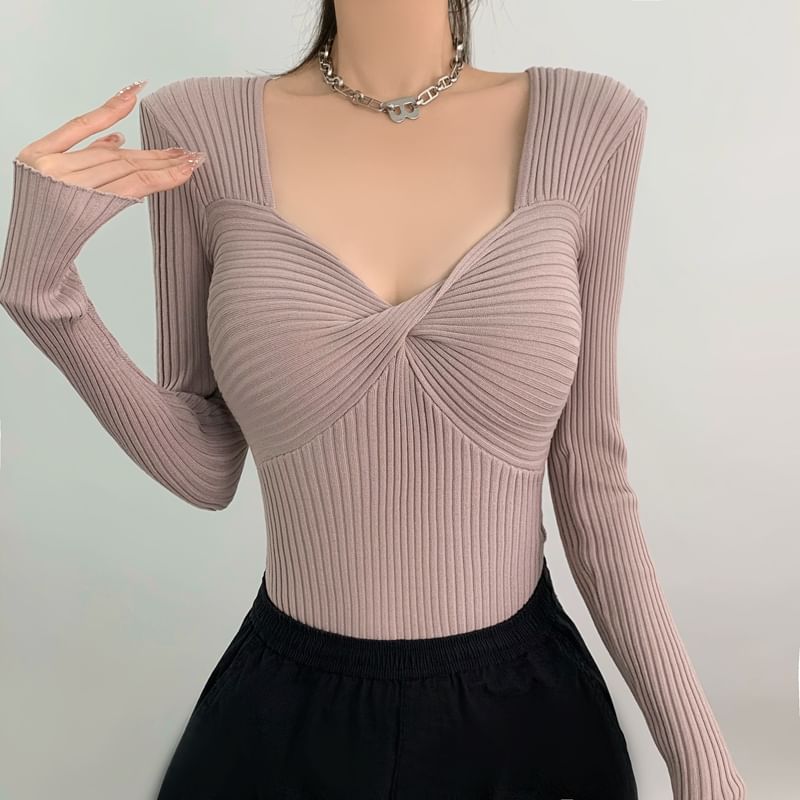 Sweetheart Neck Ribbed Knit Bodysuit