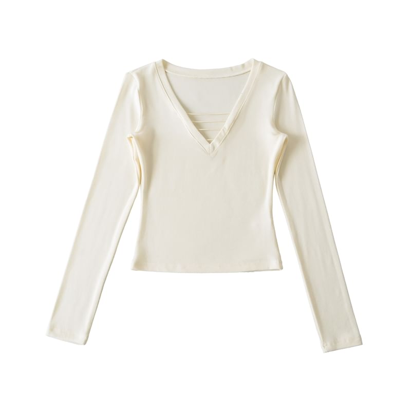 Strap Detail V-Neck Long-Sleeve Tee