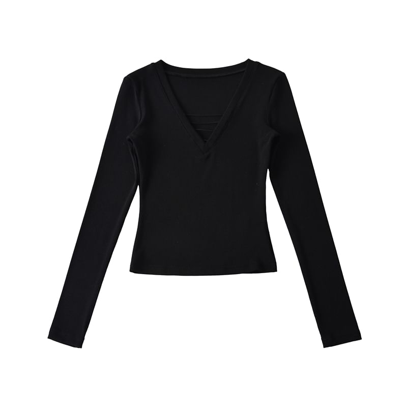 Strap Detail V-Neck Long-Sleeve Tee