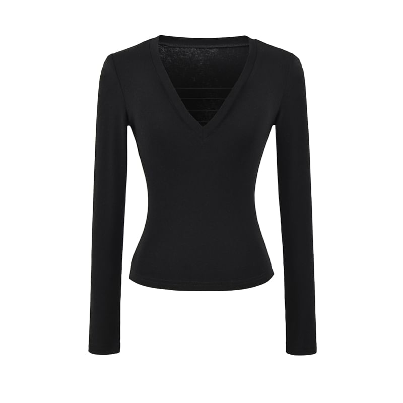 Strap Detail V-Neck Long-Sleeve Tee