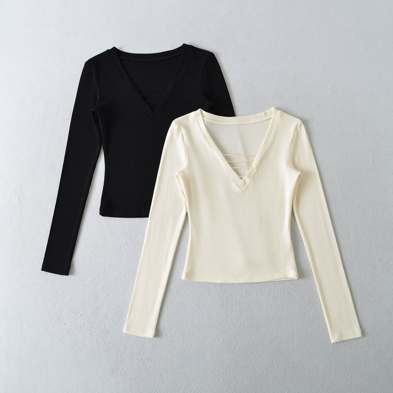 Strap Detail V-Neck Long-Sleeve Tee