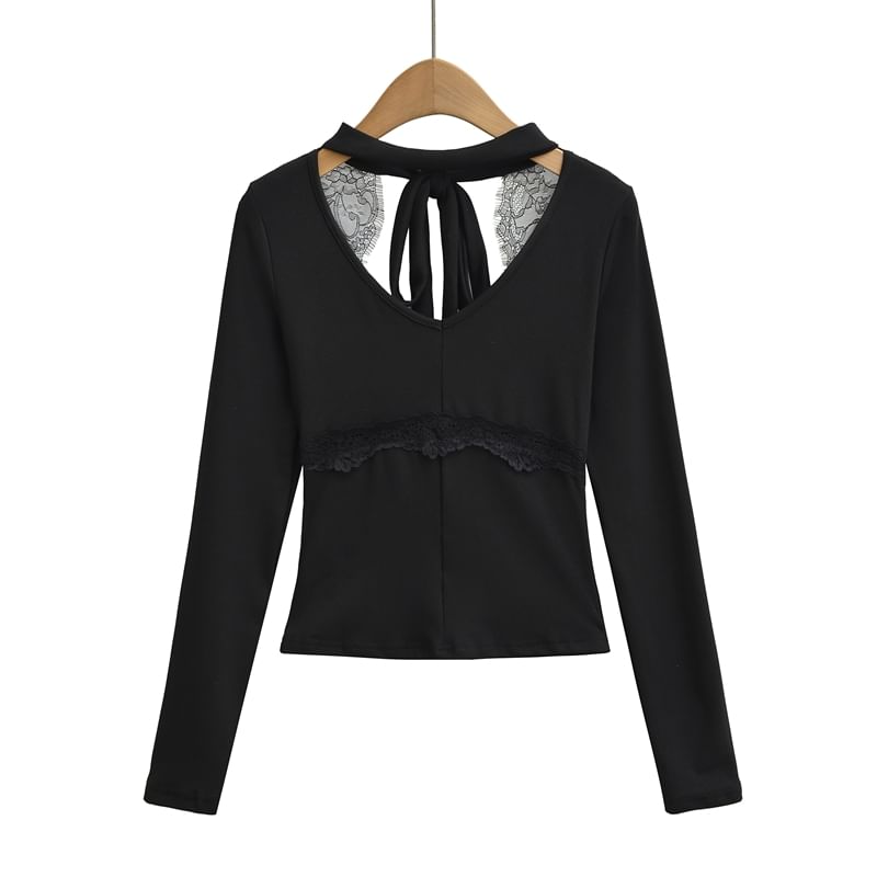 Cutout Tie-Back Lace Panel V-Neck Top
