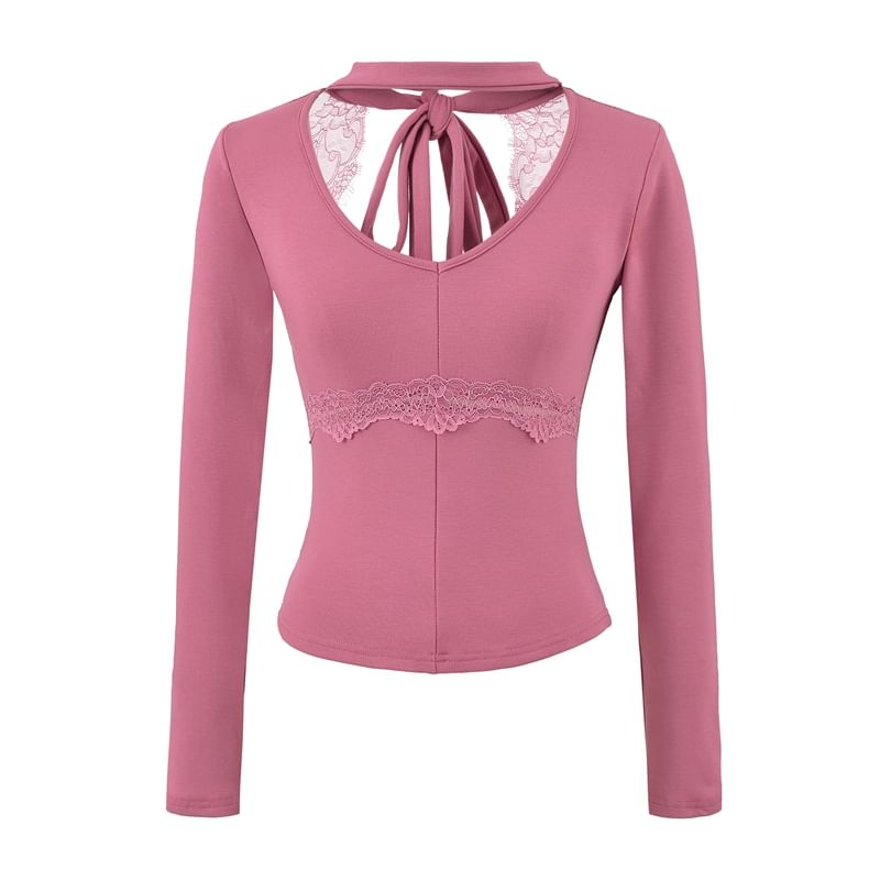 Cutout Tie-Back Lace Panel V-Neck Top
