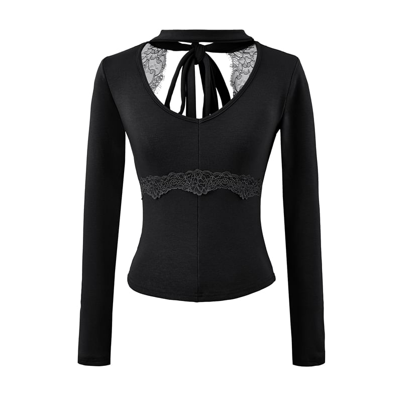 Cutout Tie-Back Lace Panel V-Neck Top