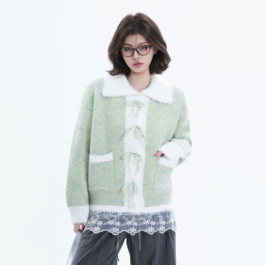 Collared Two Tone Button Up Detail Cardigan