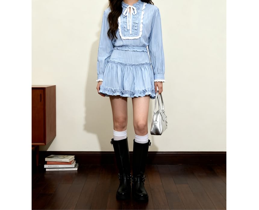Pinstriped Mini A-Line Skirt High Waist