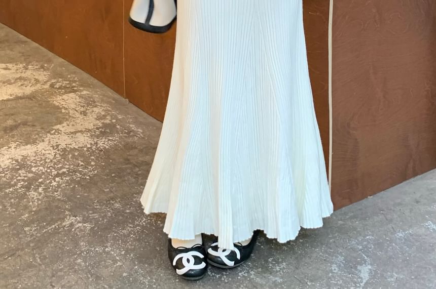 Ribbed Knit Maxi Mermaid Skirt High Waist