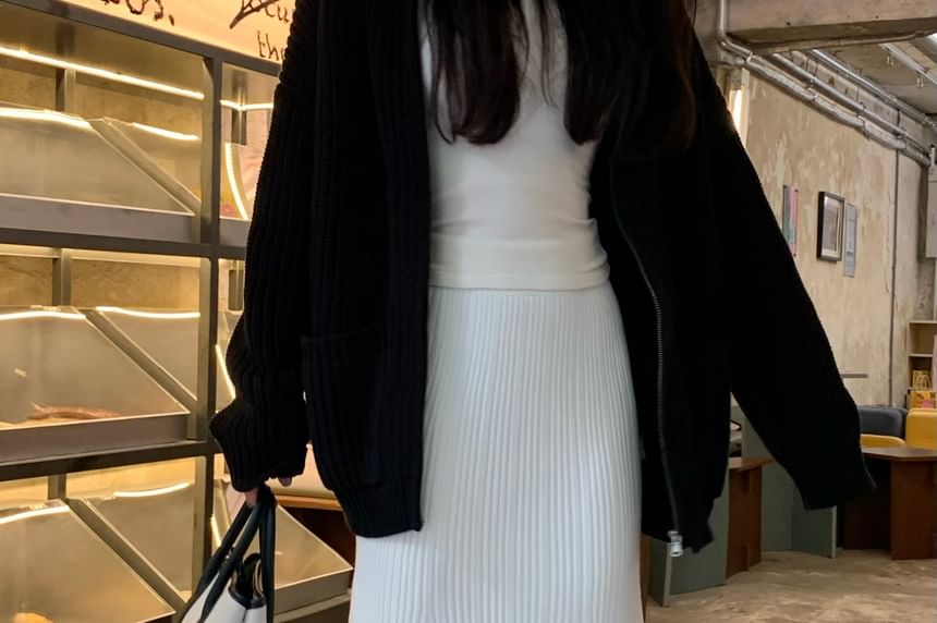 Ribbed Knit Maxi Mermaid Skirt High Waist