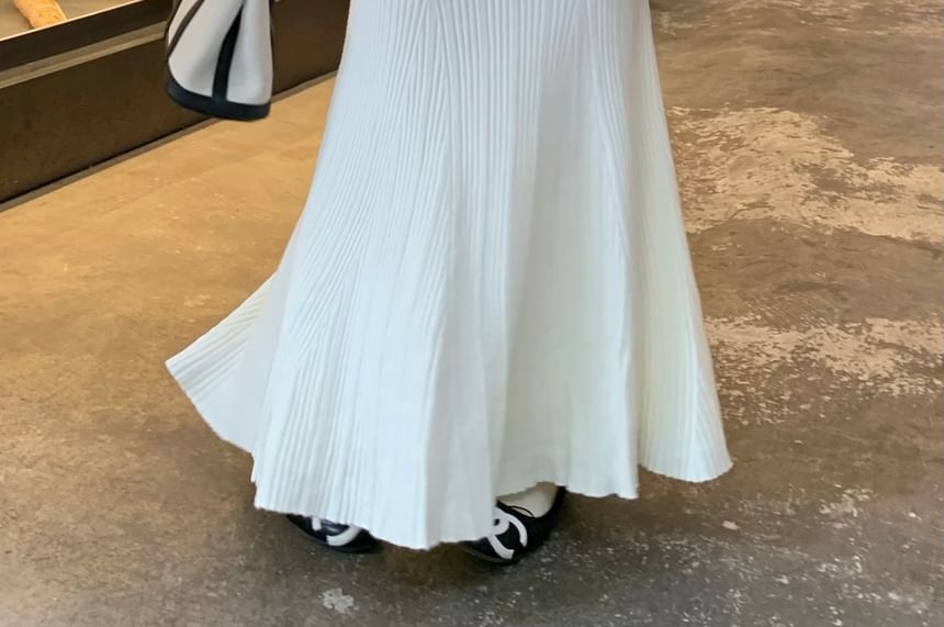 Ribbed Knit Maxi Mermaid Skirt High Waist