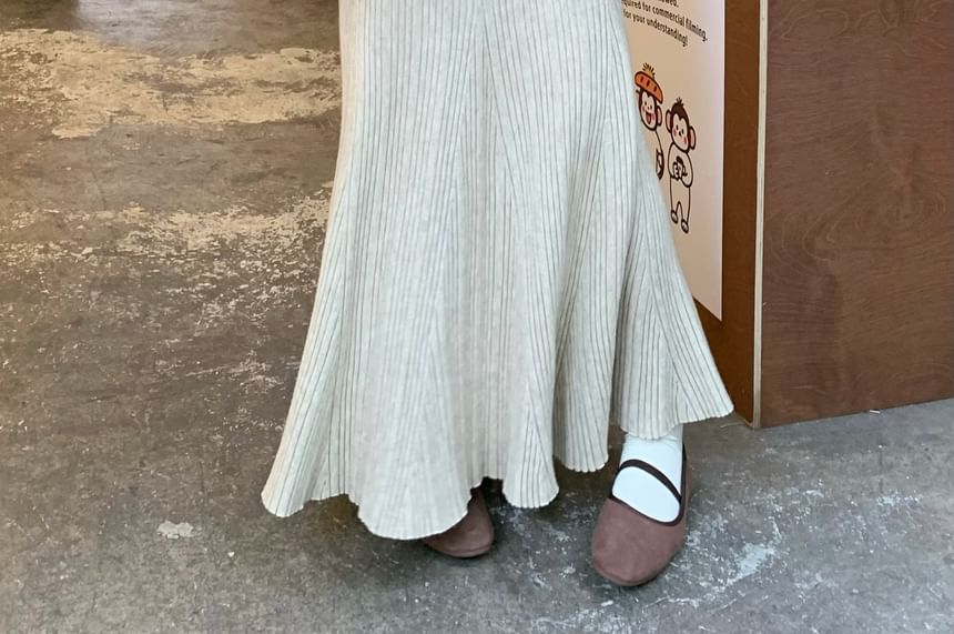 Ribbed Knit Maxi Mermaid Skirt High Waist