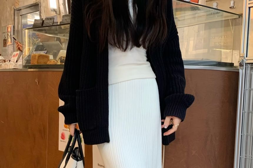 Ribbed Knit Maxi Mermaid Skirt High Waist