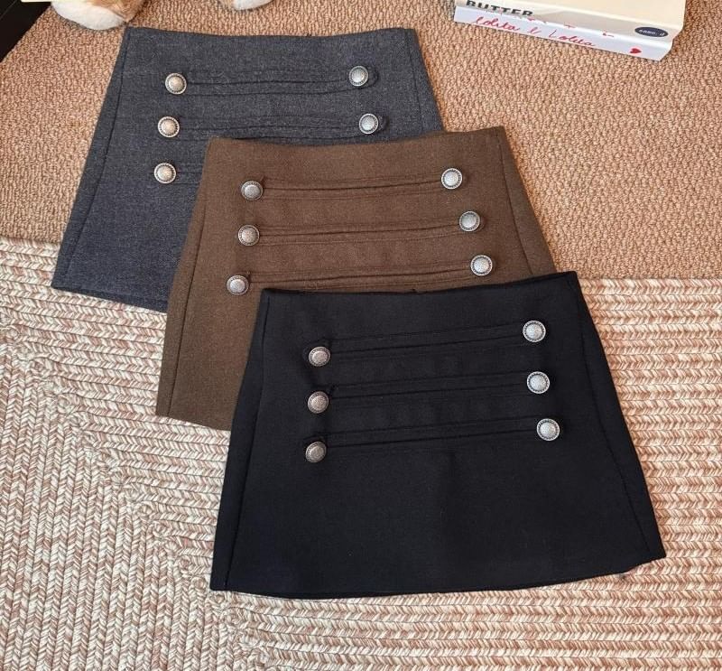 Double Breasted Mini Pencil Skirt High Waist
