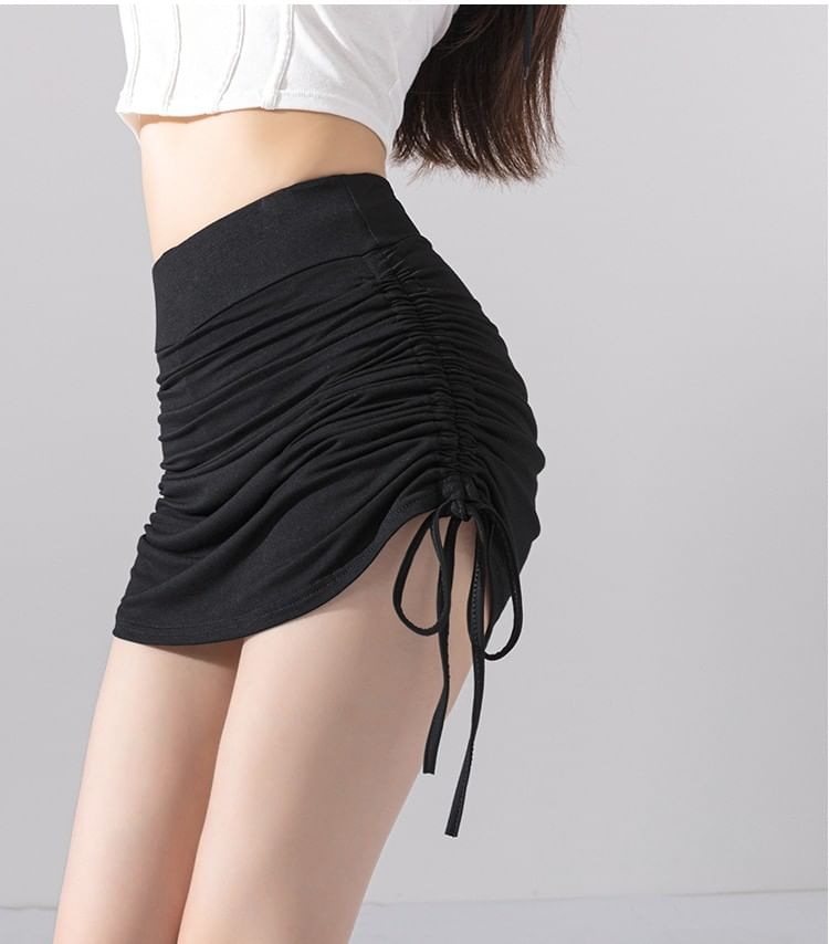 Drawstring Solid Mini Pencil Skirt High Waist