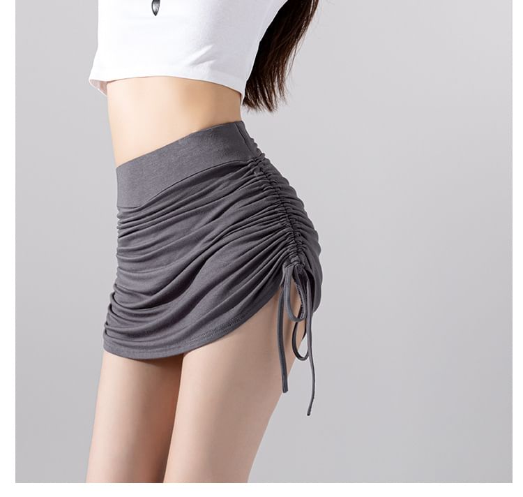 Drawstring Solid Mini Pencil Skirt High Waist