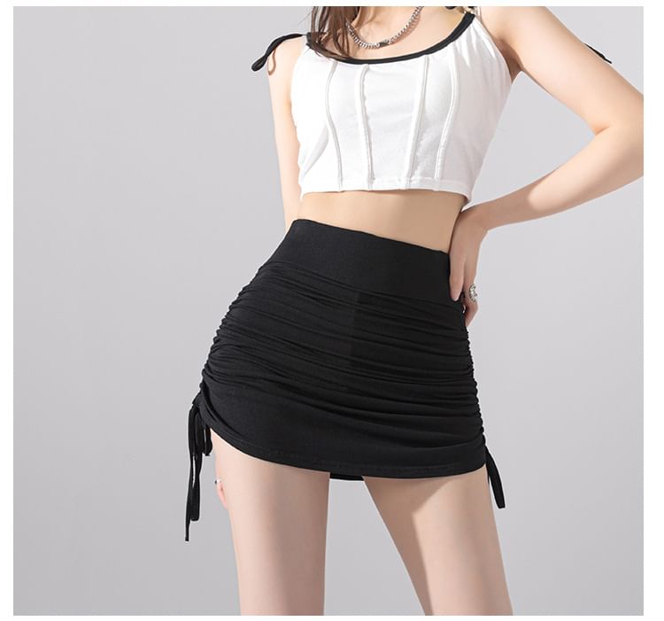 Drawstring Solid Mini Pencil Skirt High Waist