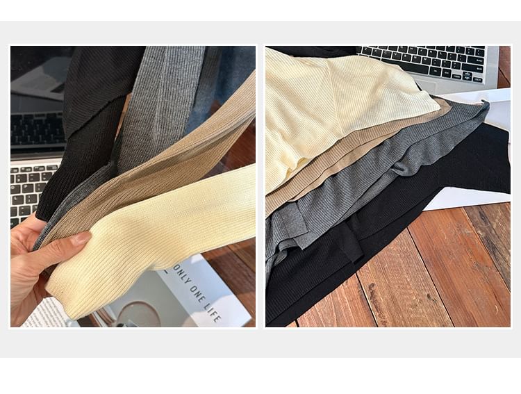 Plain Ribbed Open Front Cardigan