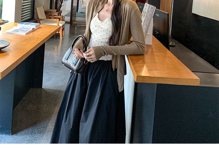 Plain Ribbed Open Front Cardigan