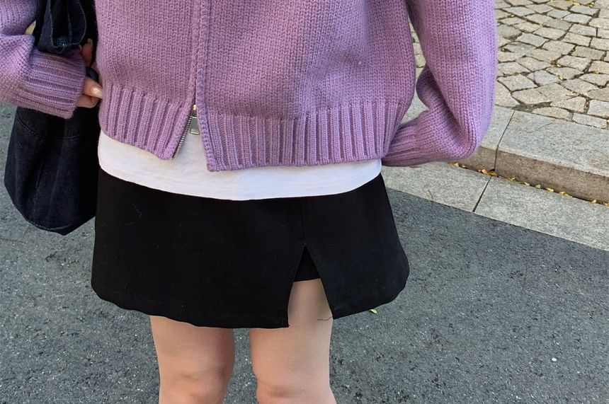 Faux Fur Hooded Zip-Up Crop Cardigan