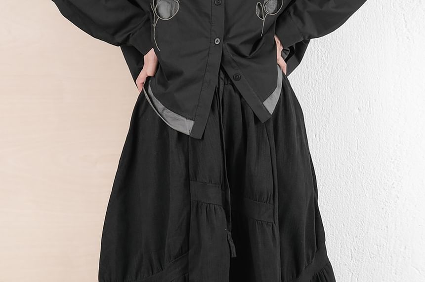 Pinstriped Ruched Maxi A-Line Skirt