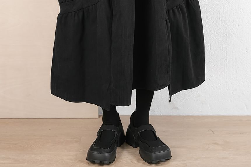Pinstriped Ruched Maxi A-Line Skirt